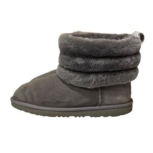 UGG Women's Gray Suede Fluff Short Boots ‎ Comfortable Booties SZ 6